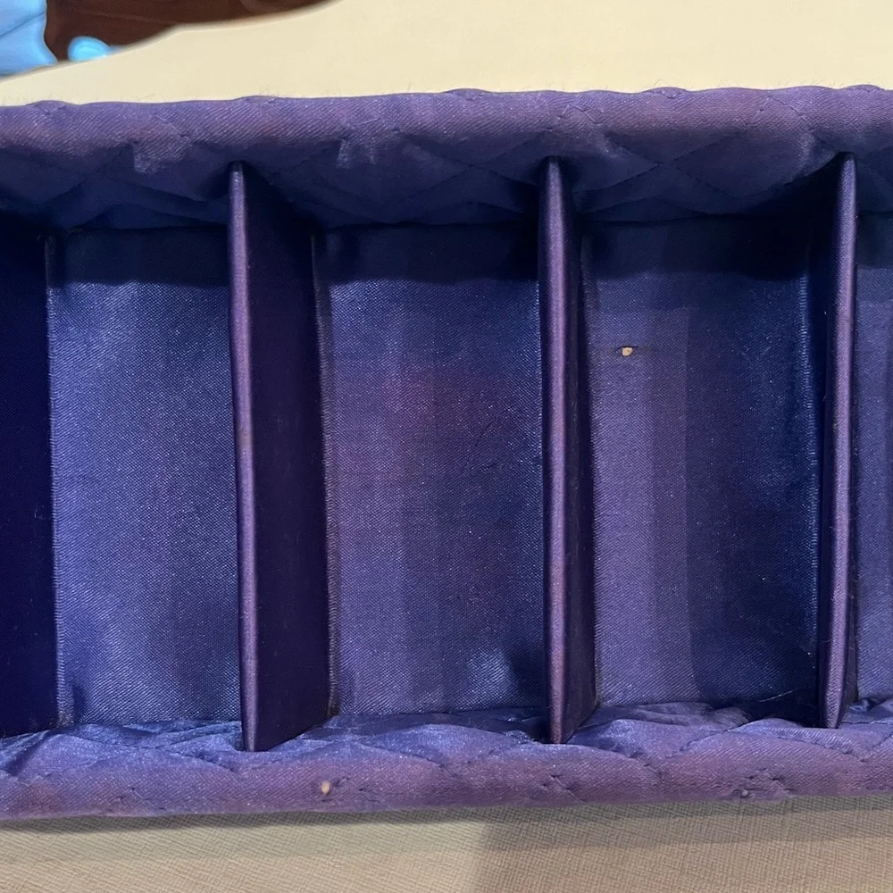 Vintage purpley-blue satin quilted drawer organizer. So retro!